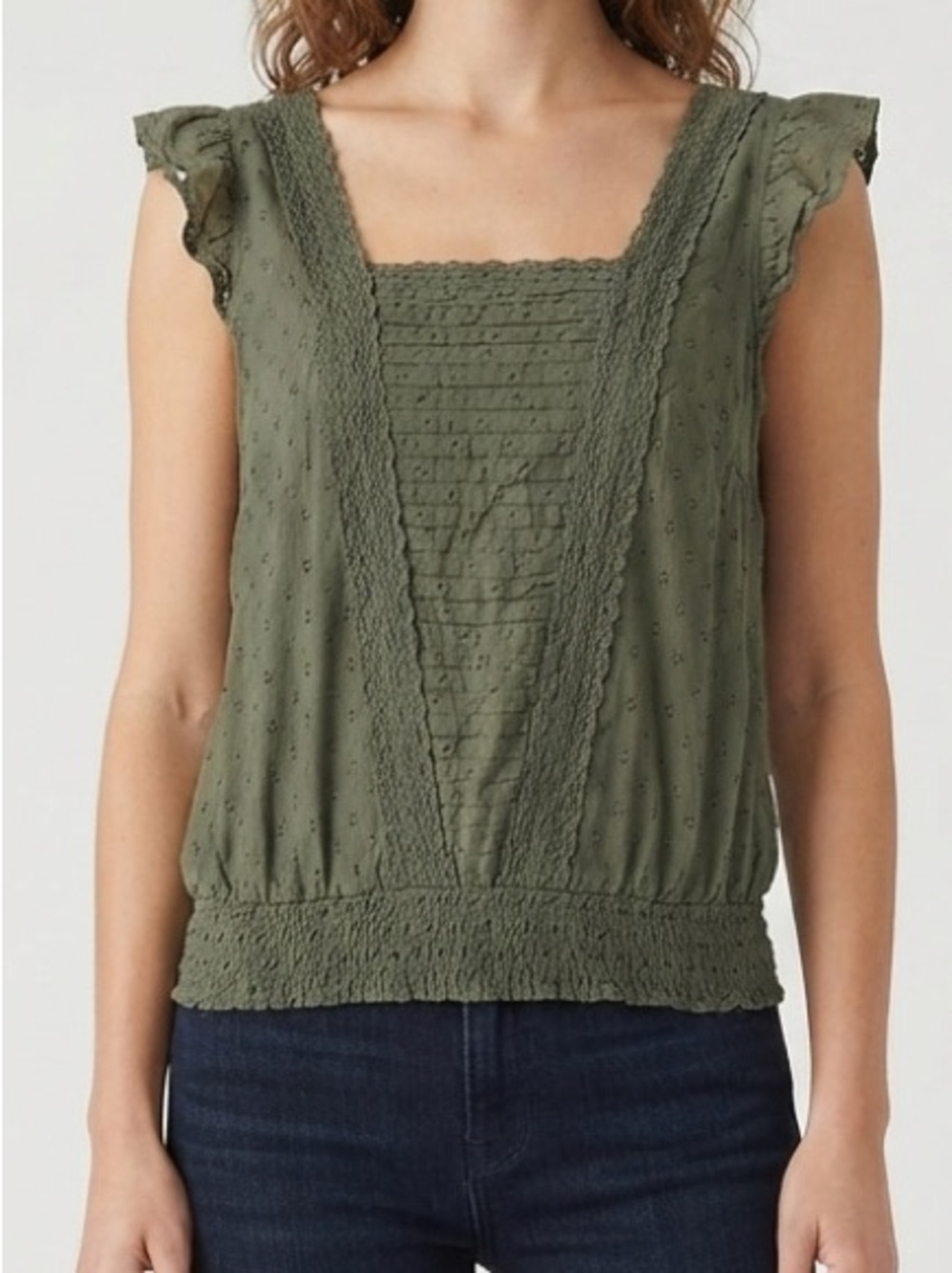 Lucky Brand Olive Green Sleeveless Eyelet Top Size SP
